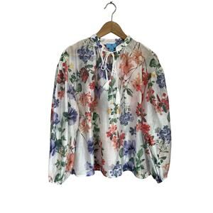CeCe Floral Tie Neck Blouse XL Lightweight Boho Cottagecore Lyocell Top